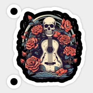 Skull with a Guitar and Flowers Sticker